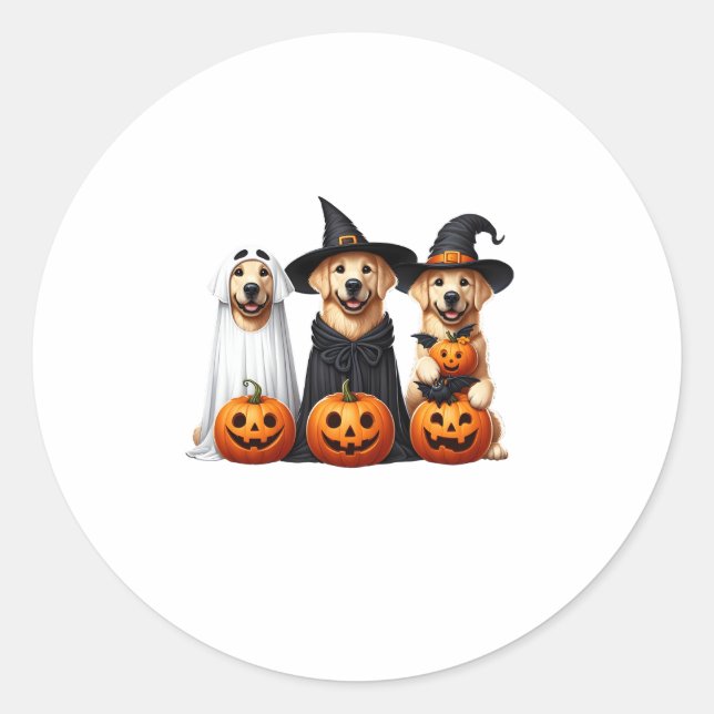 Sticker Rond Golden Retriever Ghost Halloween Amoureux de les c (Devant)