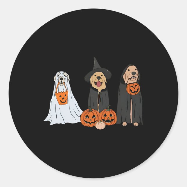 Sticker Rond Golden Retriever Ghost Halloween Tricoter Ou Treat (Devant)