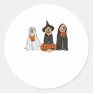 Sticker Rond Golden Retriever Ghost Halloween Tricoter Ou Treat