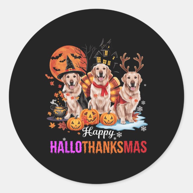 Sticker Rond Golden Retriever Hallothanksmas Halloween Th (Devant)