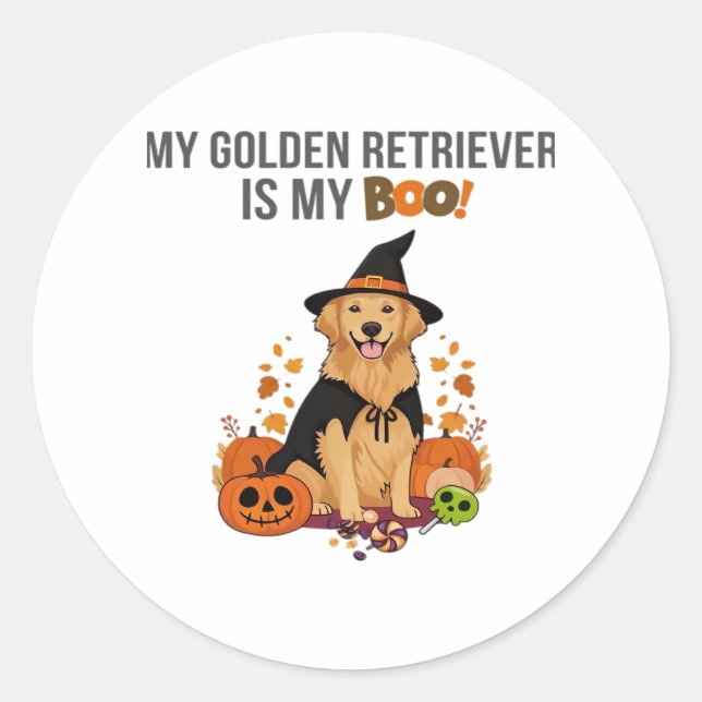 Sticker Rond Golden Retriever Halloween Chien Mon Golden Retrie (Devant)