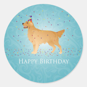 Sticker Rond Golden Retriever Happy Birthday Design