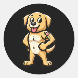 Sticker Rond Golden Retriever I Love Papa Funny Chien Tattoo _1