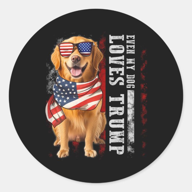 Sticker Rond Golden Retriever Même Mon Chien Aime Trump Funny (Devant)