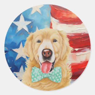 Sticker Rond Golden Retriever patriotique