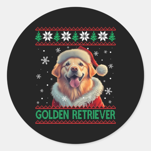 Sticker Rond Golden Retriever Santa Hat Vilain Noël (Devant)