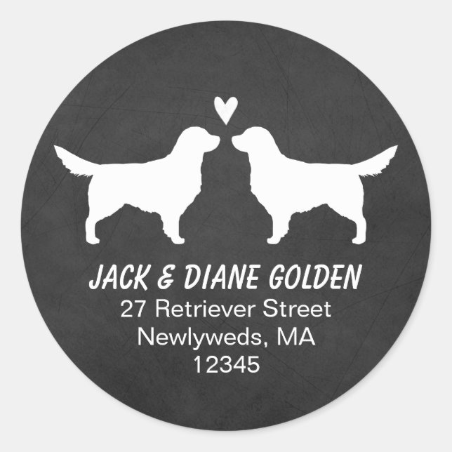 Sticker Rond Golden Retriever Silhouettes Adresse de retour (Devant)