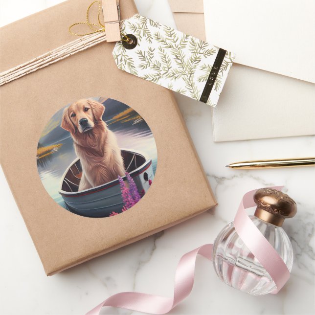 Sticker Rond Golden Retriever sur une pagaie : une aventure Pit (Cadeaux)