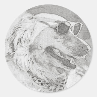 Sticker Rond Golden Retriever Wearing Sunglasses