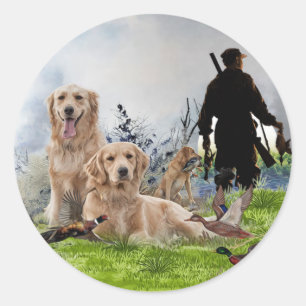 Sticker Rond Golden Retrievers - Excellents chiens de chasse