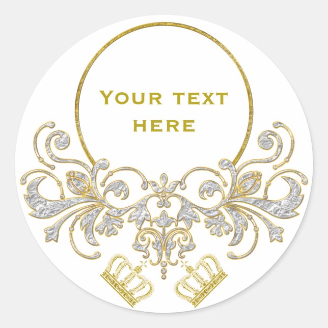 Sticker Rond Golden Royal Crown + votre backgr. & idées (Devant)