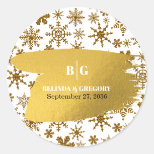 Sticker Rond Golden Snowflakes Festive Mariage de Noël