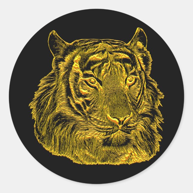 Sticker Rond Golden Tiger Face jungle safari animal nature art (Devant)
