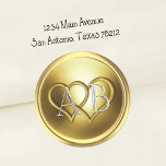 Sticker Rond Golden Two Hearts Intertwined Wedding<br><div class="desc">Golden Two Hearts Intertwined  Silver Wedding Designed by Carrie Fink.  Printed and shipped by Zazzle or their partners.</div>
