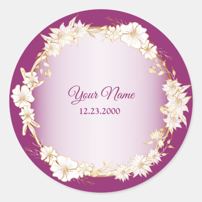 Sticker Rond Golden White Floral Pink Geometric Rustic Wedding (Devant)