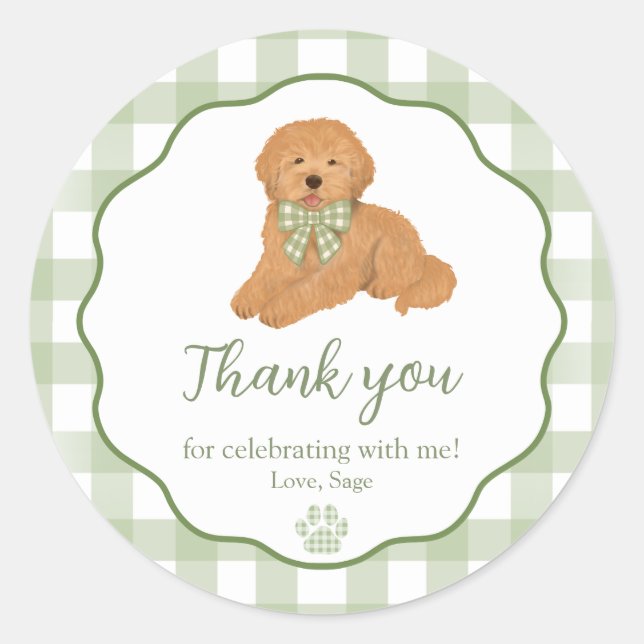 Sticker Rond Goldendoodle Birthday Party Favor Thank You (Devant)