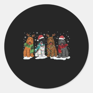 Sticker Rond Goldendoodle Chiens Lumières de Noël Doodle D doré
