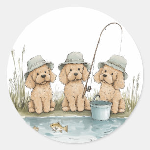 Sticker Rond Goldendoodle Chiens Pêche