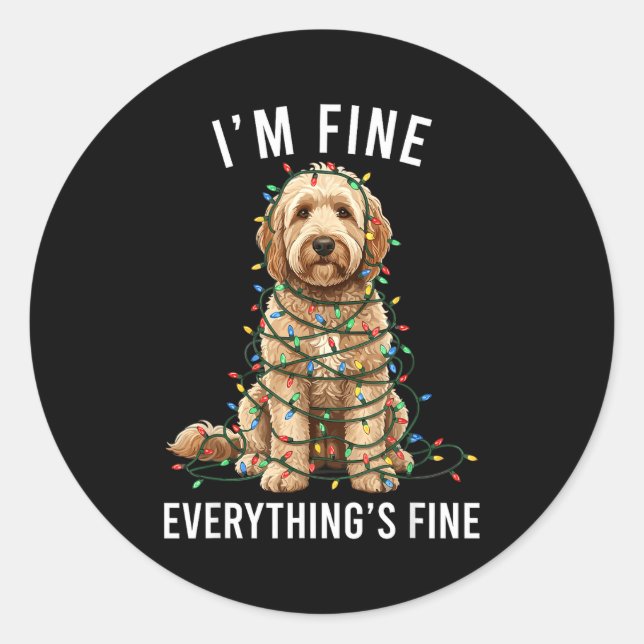 Sticker Rond Goldendoodle Christmas I'm Fine Everything Is Fine (Devant)