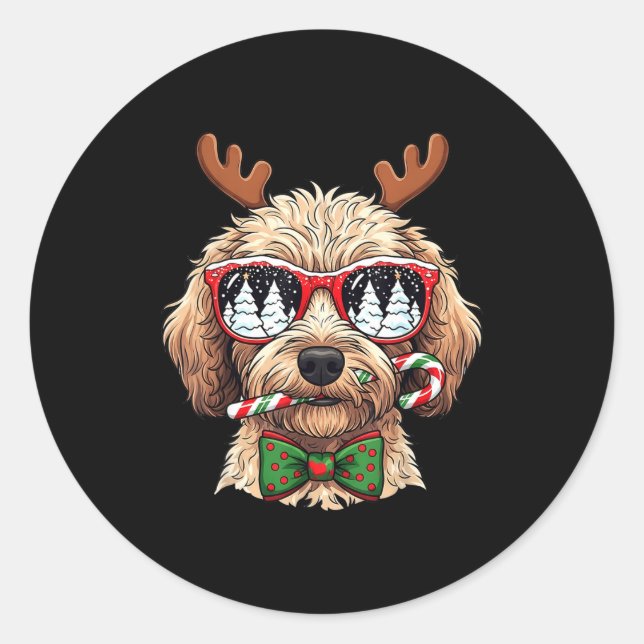 Sticker Rond Goldendoodle Christmas Reindeer Holiday Dog Lover  (Devant)