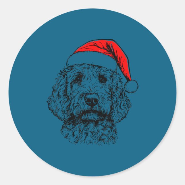 Sticker Rond Goldendoodle Christmas Santa Hat Xmas Pajama Golde (Devant)