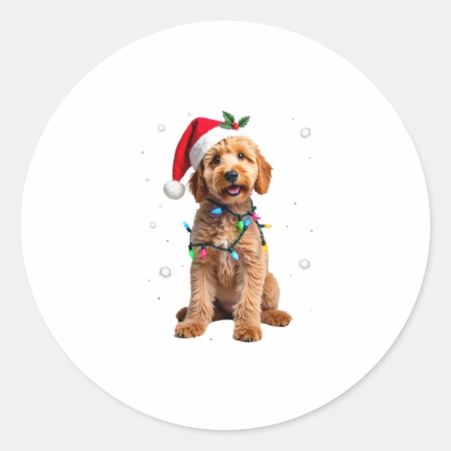 Sticker Rond Goldendoodle Dog Tree Christmas Sweater Xmas Pet D (Devant)