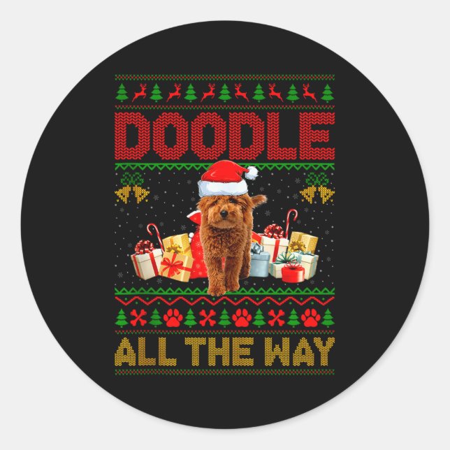 Sticker Rond Goldendoodle Dog Ugly Christmas Sweaters Pet Dog L (Devant)