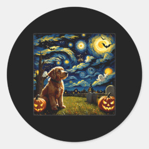 Sticker Rond Goldendoodle effrayant Halloween Nuit étoilée