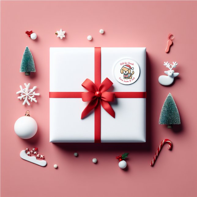 Sticker Rond Goldendoodle Noël personnalisable plaisir (cute custom sticker for all your needs this Christmas.)