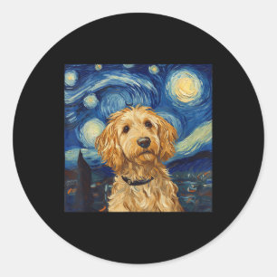 Sticker Rond Goldendoodle Van Gogh Starry Nuit étoilée