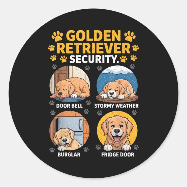 Sticker Rond Goldens Tee Golden Retriever Security Funny  (Devant)