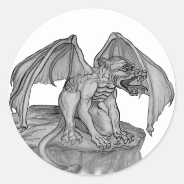 Sticker Rond GOLEM - Gargoyle noir et blanc (Devant)