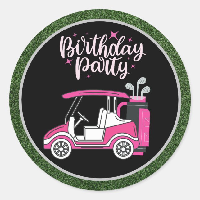 Sticker Rond Golf Anniversaire fête avec panier rose pour femme (Devant)