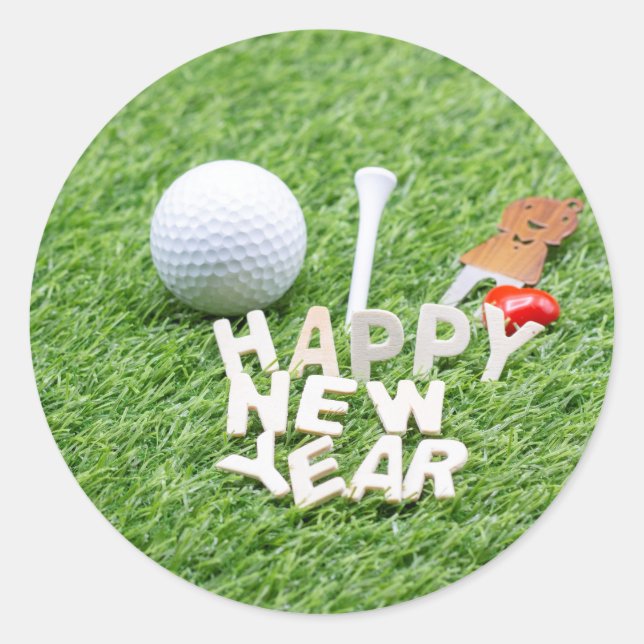Sticker Rond Golf Bonne année avec balle de golf et cadeau (Devant)