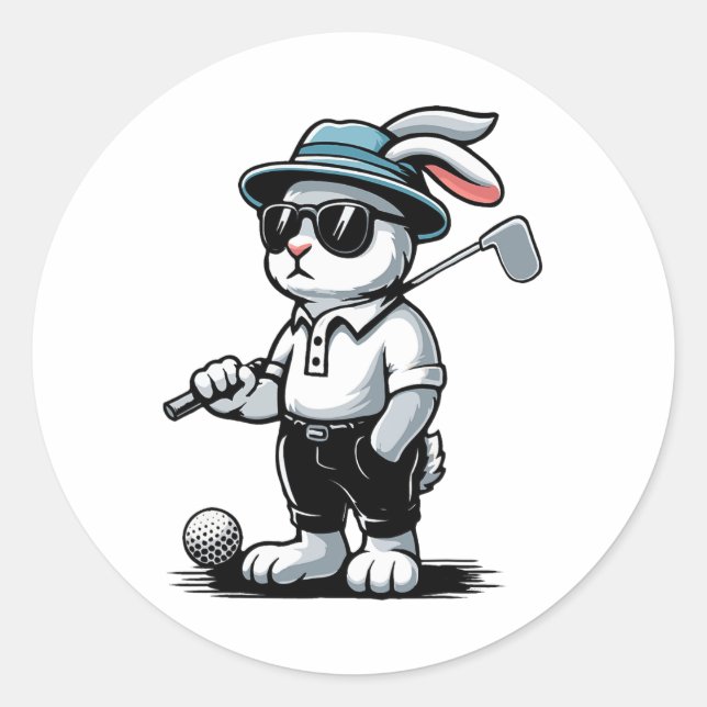 Sticker Rond Golf Bunny Punk Golfing Rabbit (Devant)