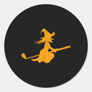 Sticker Rond Golf Club Broom Witch Golf Player Lazy Halloween C