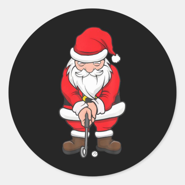 Sticker Rond Golf de Noël Santa Claus Swing Funny Golf (Devant)