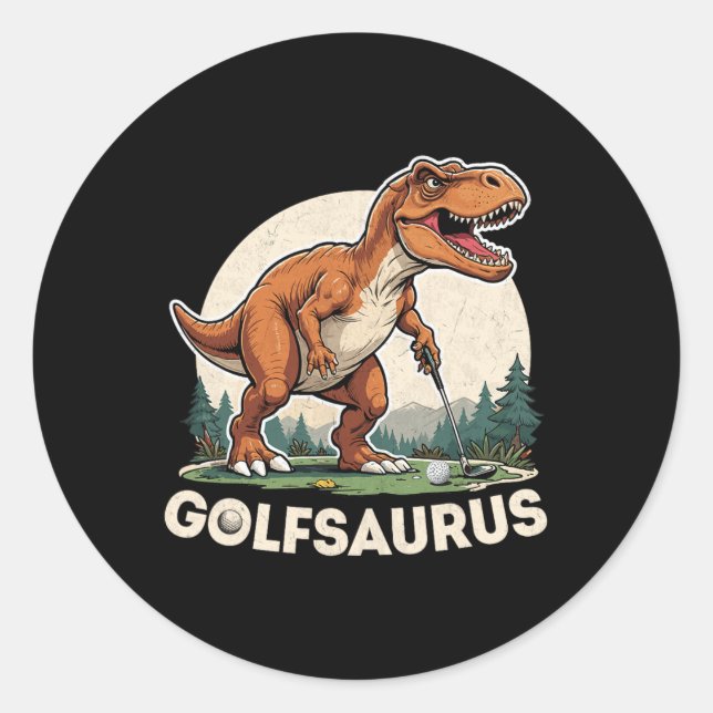 Sticker Rond Golf Dinosaur Golfer T-rex Jouer Golf Dino Golfi (Devant)