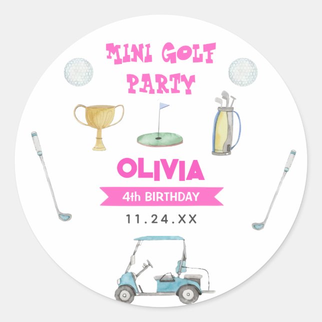 Sticker Rond Golf Girl Anniversaire (Devant)