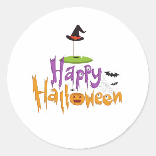 Sticker Rond Golf Halloween avec drapeau de golf sur vert avec 
