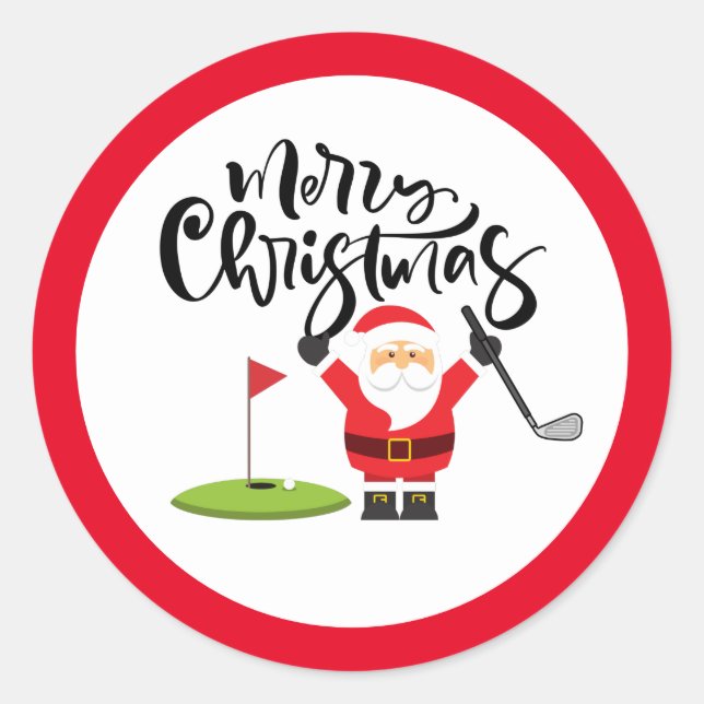 Sticker Rond Golf Joyeux Noël avec le golf du Père Noël (Devant)