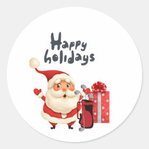Sticker Rond Golf Joyeux Noël avec Père Noël heureux vacances