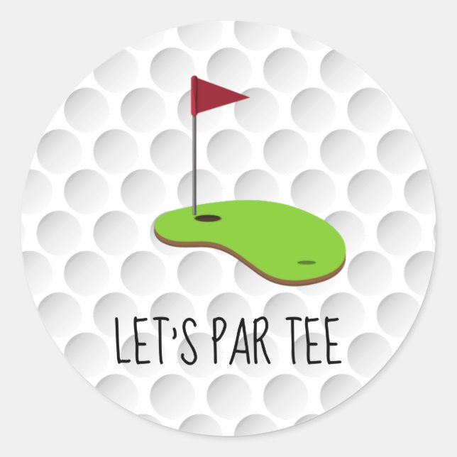 Sticker Rond Golf Let’s Par avec drapeau de golf sur vert blanc (Devant)