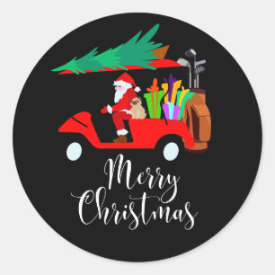 Sticker Rond Golf noël Santa Claus équitation voiturette de gol
