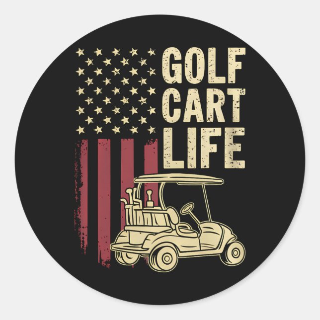 Sticker Rond Golf Panier Life Usa Drapeau Funny Golf Papa Mari (Devant)