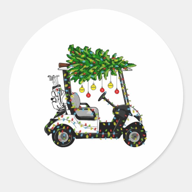 Sticker Rond Golf Panier Noël Arbre Lumières Noël Sport Golfeur (Devant)