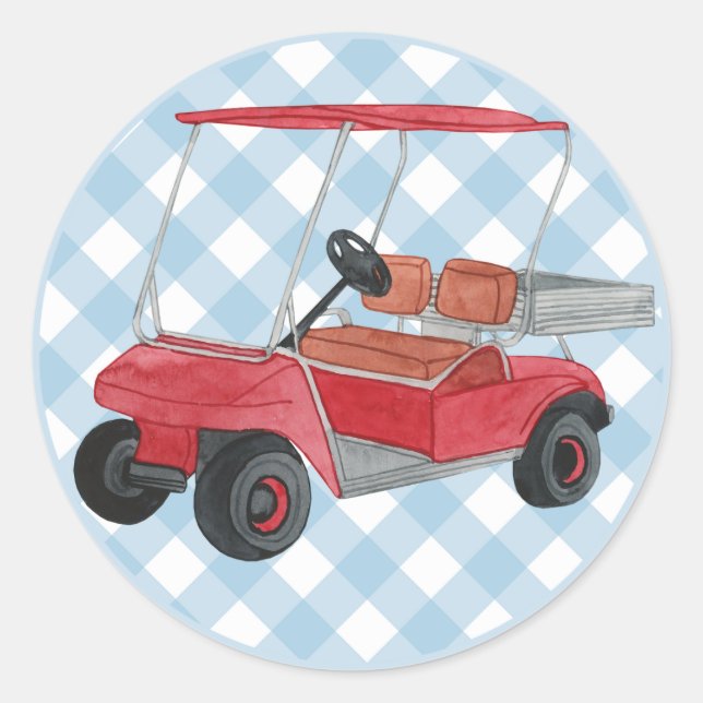 Sticker Rond Golf Panier Plaid Blue White Preppy Country Club (Devant)