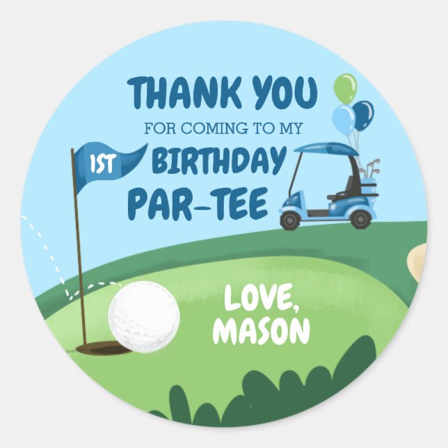 Sticker Rond Golf Par-Tee Cupcake Topper Boy Anniversaire Favor (Devant)