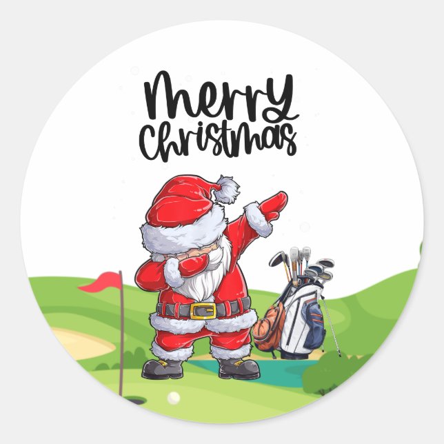 Sticker Rond Golf Santa Claus en golf Noël (Devant)