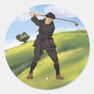 Sticker Rond Golf vintage de golfeur de période de regard